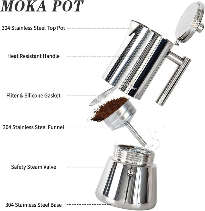 AOLION Stovetop Espresso Maker, 12Cup 17.5 oz Moka Pot, Stainless Steel Cuban and Italian Coffee Maker for Cafetera Cubana, Greca De Cafe Induction Stovetop Compatible, Coffee Gift for Home Travel - Image 3